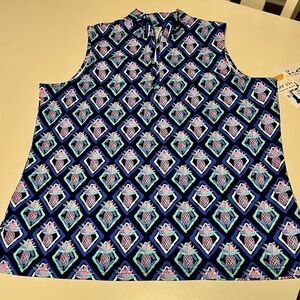 Lulu-B Pineapple Print Sleeveless Quarter-Zip Top UPF 50+ Cooling Fabric XL NWT​